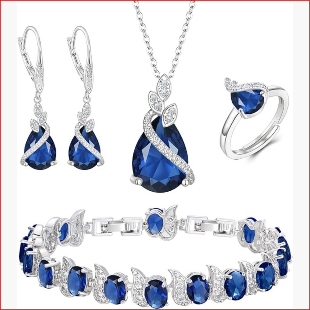 Cubic Zirconia Jewelry Set with Adjustable Ring Tennis Bracelet